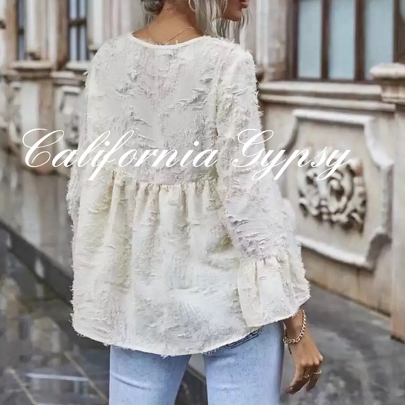 Boho Chic Vintage High Low Ruffle Sleeve Blouse - Picture 2 of 5